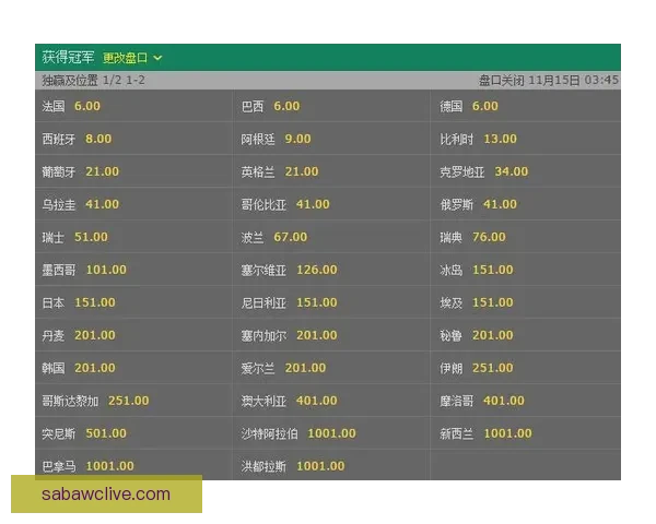 世界杯竞猜赔率全方位对比分析助你精准预测赛事胜负走势